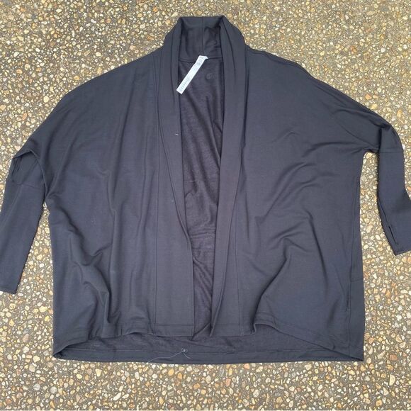 Lululemon black cotton Shawl collar open front jacket jacket large 12 - Picture 1 of 2